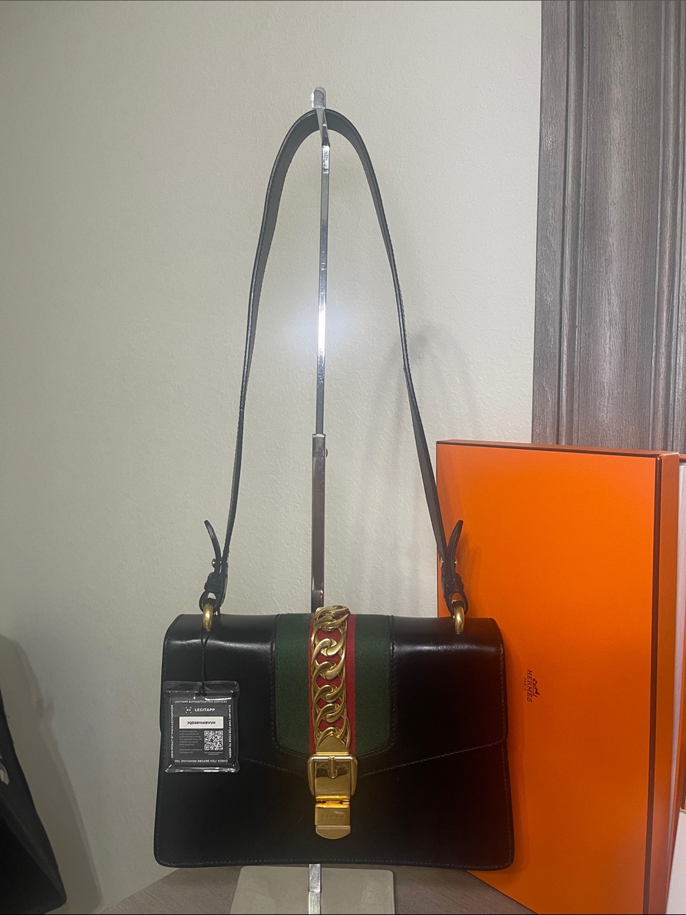 Gucci Calfskin Small Sylvie Shoulder Bag Black